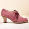 Women Solid Color Lace Up Front Profiled Heel Pumps - Pink