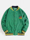 Mens Corduroy Baseball Collar Snap Button Patched Jacket With Pocket - Green