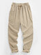 Mens Solid Color Plain Drawstring Elastic Waist Pants With Pocket - Apricot