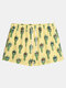 Cute Cactus Baby Cartoon Swim Trunks Drawstring Yellow Striped Casual Shorts for Men - Yellow