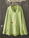 Винтажная пуговица с цветочным принтом Plus Размер Рубашка - Зеленый
