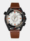 Vintage Men Watch Three-dimensional Dial Leather Band Waterproof Quartz Watch - #2 White Dial Brown Band