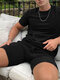 Men's Casual Soft Solid Color T-Shirts Set - Black