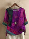 Tribal Pattern O-neck Half Sleeve Loose Women T-shirt - Purple