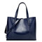 Women PU Leather Casual Handbag Large Capacity Tote Bag Solid Crossbody Bag - Blue