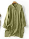 Women Solid High-low Hem Long Sleeve Casual Blouse - Green