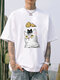 メンズかわいい漫画猫プリントクルーネック半袖 T シャツ冬 - 白い