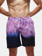 Plus Size Lightweight Starry Cat Printed Pocket Surfing Quick-Drying Board Shorts - Purple