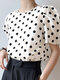 Damen-Bluse mit Polka-Dot-Print, Rundhalsausschnitt, lässige Puffärmel - Weiß