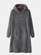 Mens Solid Color Kangaroo Pocket Plush Warm Oversized Blanket Hoodie Robe - Gray