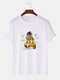 Mens 100% Cotton Cartoon Astronaut Print Thin O-Neck T-Shirts - White