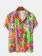 Mens Tropical Floral Print Holiday Casual Light Short Sleeve Shirts - Purple