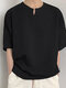 Men V-neck Half-sleeve Solid Color T-Shirt - Black