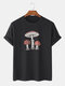 Plus Size Mens Cartoon Mushroom Graphic Fashion Cotton Short Sleeve T-Shirts - Black