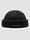 Unisex Artificial Lamb Cashmere Letter Pattern Patch Drawstring Adjustment Warmth Two-wear Brimless Skull Cap Bucket Hat - Black