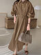 Solid Puff Sleeves Lapel Button Down Shirt Dress With Belt - Coffee