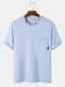 Mens Offer Crew Neck Print Chest Pocket Cotton Short Sleeve T-Shirts - Blue