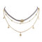 Böhmische Metall geometrische Pentagramm Quaste mehrschichtige Halskette Leder Strass Sonnenanhänger Halskette - Gold