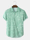 Mens Face Line Pattern Lapel Short Sleeve Button Up Casual Shirt - Green