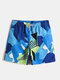 Mesh Lining Blue Geometric Printed Beach Quick Drying Drawstring Board Shorts With Pocket - Blue