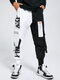 Mens Two Tone Patchwork Letter Print Push Buckle Cargo Pants - White