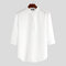 Mens 3/4 Sleeve Stand Collar Button Blouse Pullover Casual Henley Shirts - White