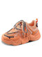 Sapatos femininos casuais elegantes com cadarço respiráveis e confortáveis volumosos tênis - laranja