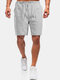 Mens Linen Breathable Solid Color Drawstring Casual Shorts - Gray