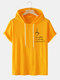 Mens Coffee Slogan Print Street Short Sleeve Hooded T-Shirts - Yellow