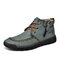 Men Hand Stitching Microfiber Leather Non Slip Comfy Casual Ankle Boots - Green
