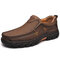 Men Genuine Leather Hole Non Slip Comfy Outdoor Slip On Casual Shoes - Coffee