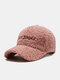 Unisex Lamb Plush Solid Color Letter Pattern Embroidery All-match Simple Warmth Baseball Cap - Pink
