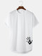 Mens Hand Print High Low Curved Hem Sports Short Sleeve T-Shirts - White
