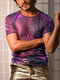 Men See-through Two-tone Short Sleeved T-Shirt - Purple