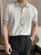 Kurzärmliges Herren-Strickhemd mit Kontrastbesatz am Revers - Weiß