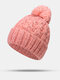 महिला मिश्रित रंग बुना हुआ Plus मखमली मोटा शराबी गेंद गर्मी कान संरक्षण बेनी टोपी - गुलाबी