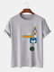 Mens Cartoon Astronaut Rocket Print O-Neck 100% Cotton T-Shirt - Gray