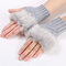Women Winter Warm Knitted Thicken Fingerless Gloves Artificial Rabbit Hair Half Finger Sleeve - Light Grey