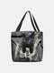 Women Felt Large Capacity Cat Handbag Shoulder Bag Tote - Black