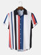 Mens Colorful Wide Striped Lapel Casual Short Sleeve Shirts - White