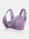 Women Front Closure Beauty Back Lace Wireless Breathable Lightly Lined Bra - Purple