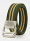 110/125 CM Men Canvas Striped Lettering Alloy Double-ring Buckle Punch-free Casual Belt - Army Green Stripe