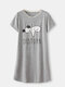 Women Comfy Pajamas Koala Print Lace Neck Short Sets Cute Nightdress For Summer - Grey