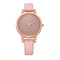 Fashion Glitter Women Watch Leather Quartz Waterproof Thin Watch No Number Watch - Pink