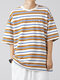 Camisetas masculinas listradas com ombros caídos e manga curta - Amarelo