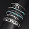 Bohemian Dreamcatcher Pendant Bracelet Turquoise Braided Rope Letter Silver Bracelet Set - Silver