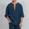 New Men's Cotton And Linen Loose Horn Long-sleeved T-shirt Male - Blue