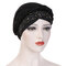 Womens Vintage Tie Point Drill Beanie Cap Casual Milk Silk Soft Solid Bonnet Hat Headpiece - Black