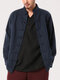 Mens Cotton Vintage Solid Chinese Button Stand Collar Shirt - Blue