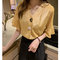 New Fashion V-neck Chiffon Shirt Female Loose Very Fairy Tops Short-sleeved Shirt Tide - Yellow